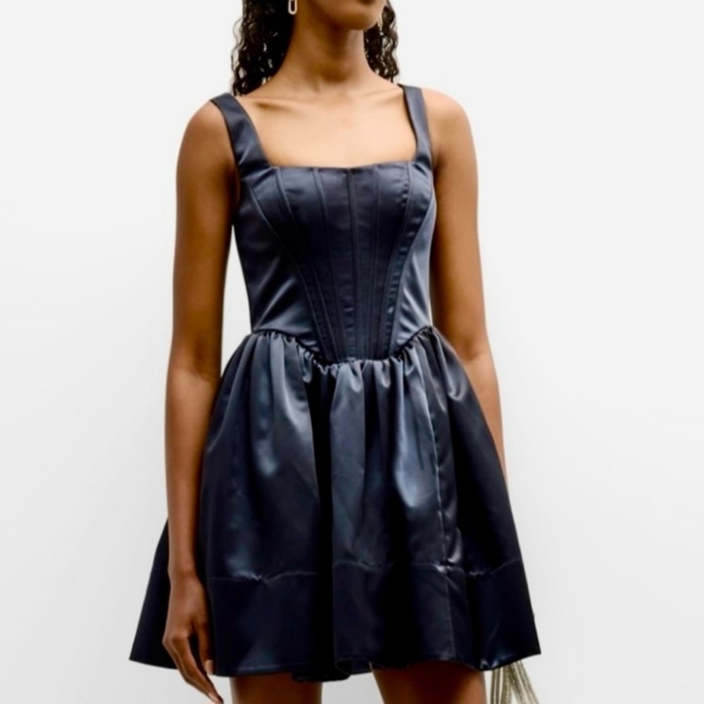 Staud Landscape Corset Minidress Deep Blue Black Size 2 EXCELLENT Mini Dress